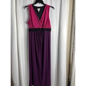 Motherhood Maternity Dress Pink Purple Black V Neck Sleeveless Empire Waist XL‎